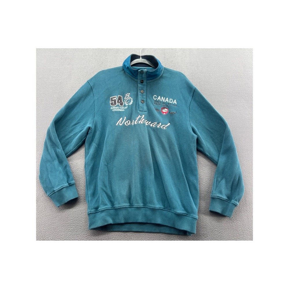 Engbers Northward Canada Sweatshirt Mens XL Teal Ribbed Quarter Snap Pullover